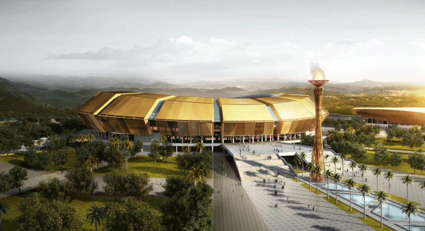 Ceremonial Entry Plaza with Monumental Olympic Cauldron Tower